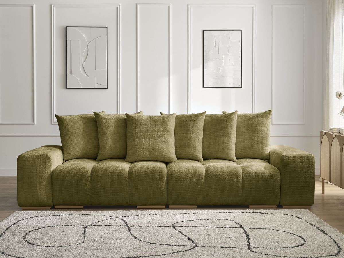 Bobochic Anakin Sofa 3-Sitzer, 6 Kissen Strukturstoff Grün