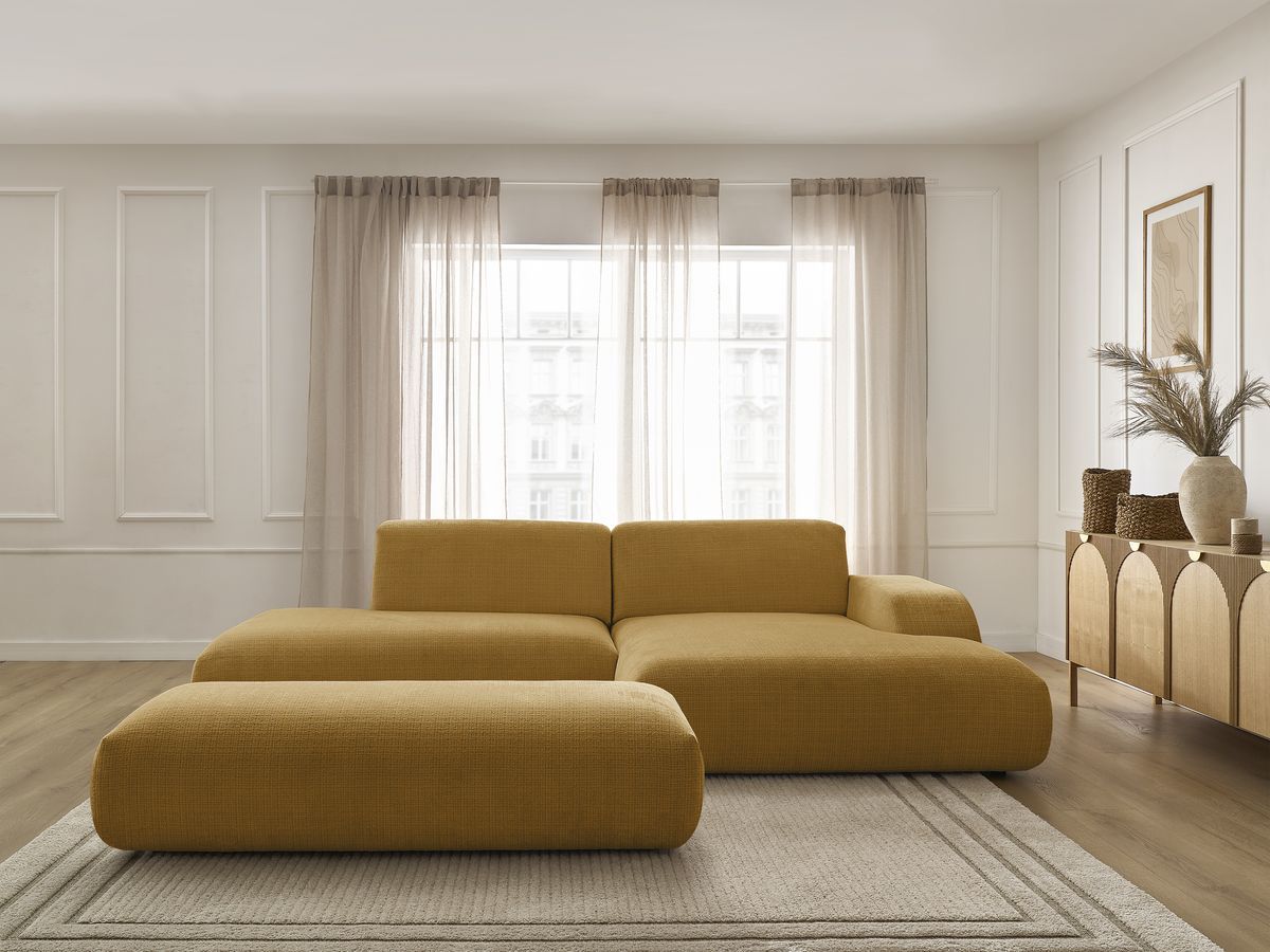Bobochic Sirius Ecksofa mit Pouf 300 × 170 cm Strukturstoff Gelb Ecke rechts