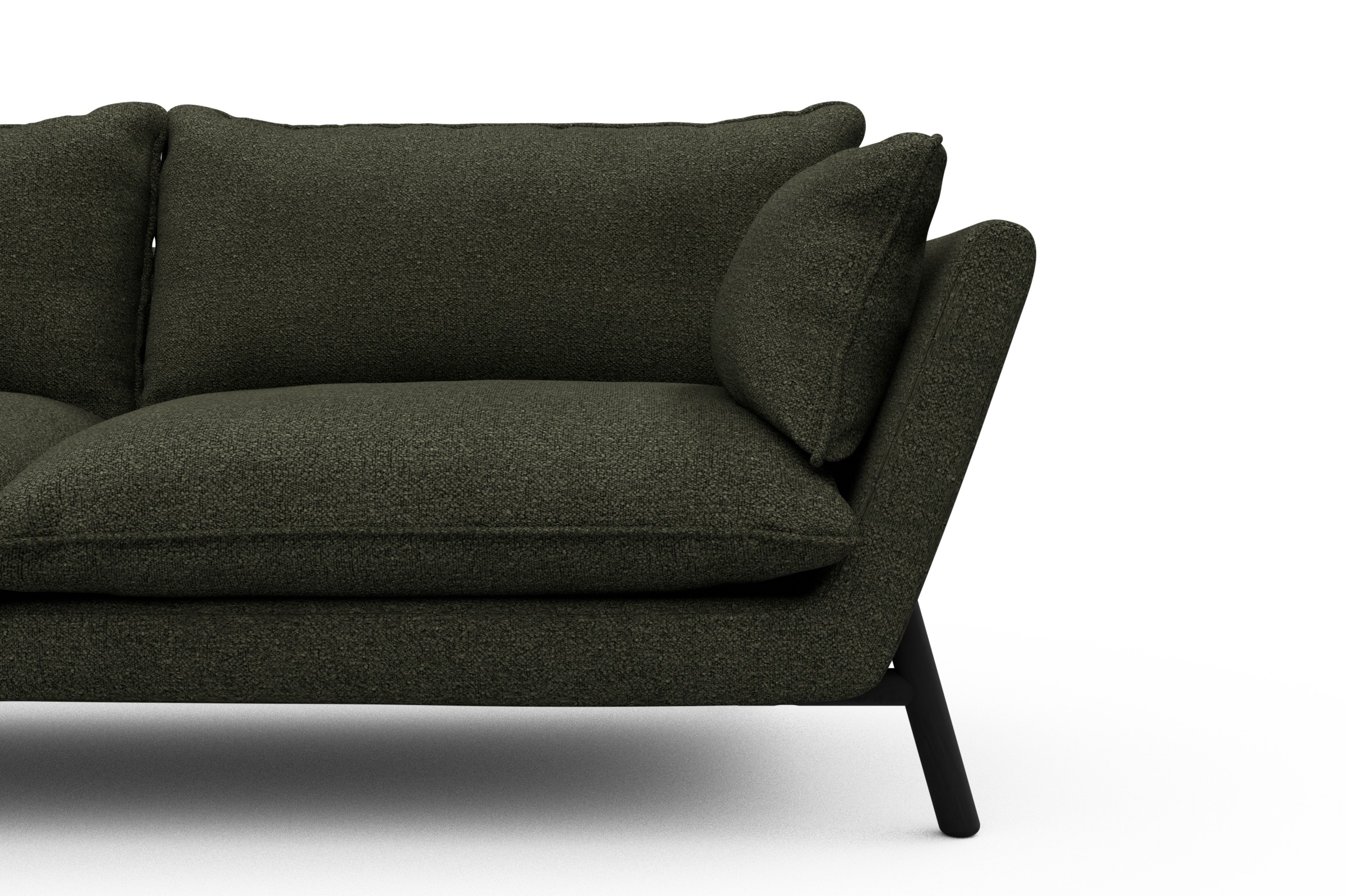 Sofa Emil PREMIUM 2-Sitzer Beinfarbe Eiche Schwarz Boucle-Forest-Green