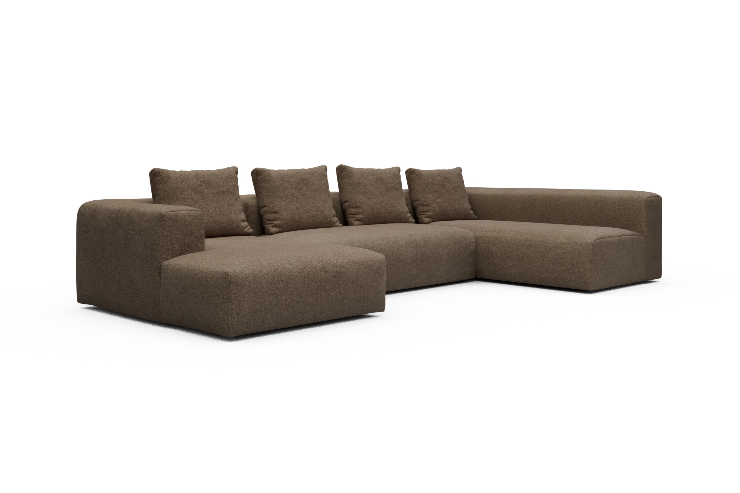 Wohnlandschaft Fred Chaiselongue links mit 2-Sitzer und lange Armlehne rechts Aivi-Khaki-Brown