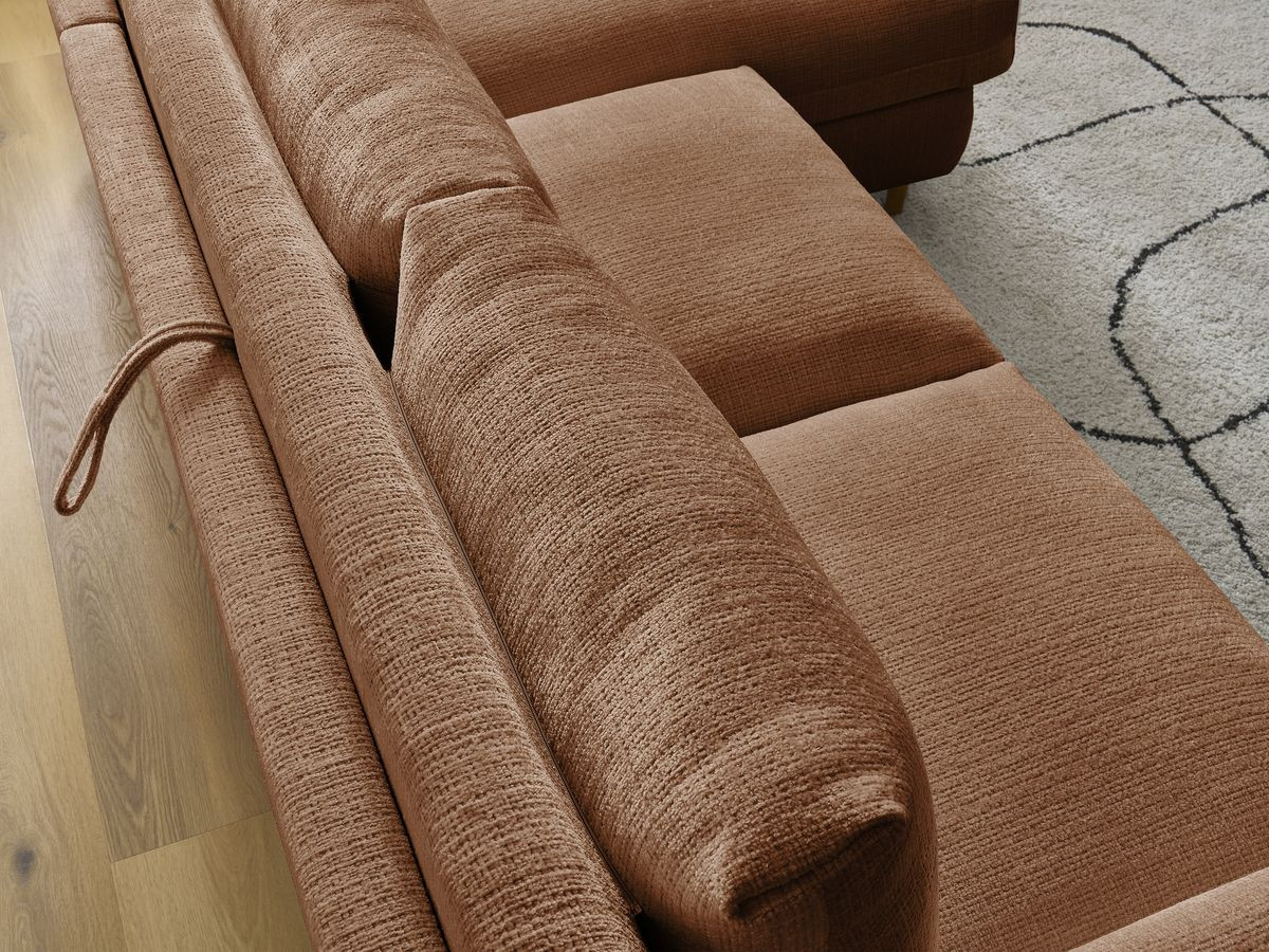 Bobochic Cocoone Ecksofa mit Schlaffunktion und Bettkasten Strukturstoff Orange, Liegefläche 140 × 200 cm