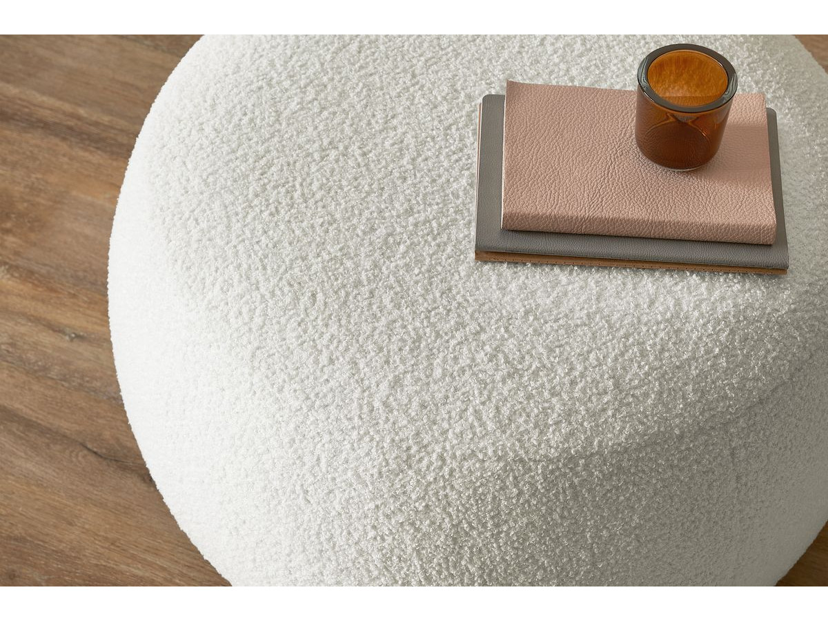 Bobochic Envy Schlafsofa 3-Sitzer mit Bettkasten und rundem Pouf Bouclé-Stoff Weiß