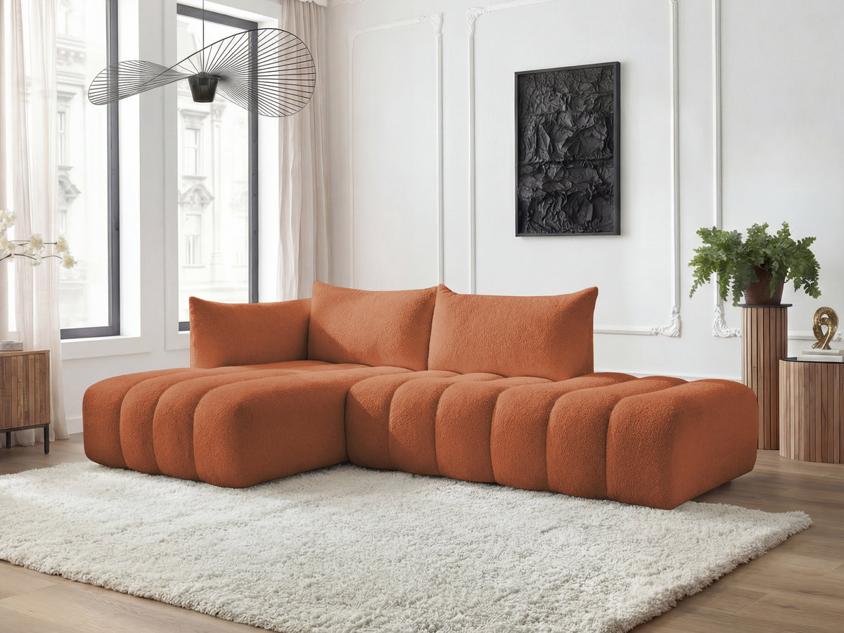 Bobochic Azra Ecksofa 319 × 178 cm Bouclé-Stoff Orange Ecke links