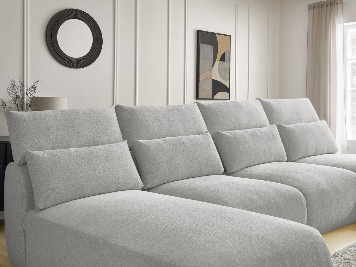 Bobochic Jana Wohnlandschaft mit großem Pouf Melange-Stoff Hellgrau