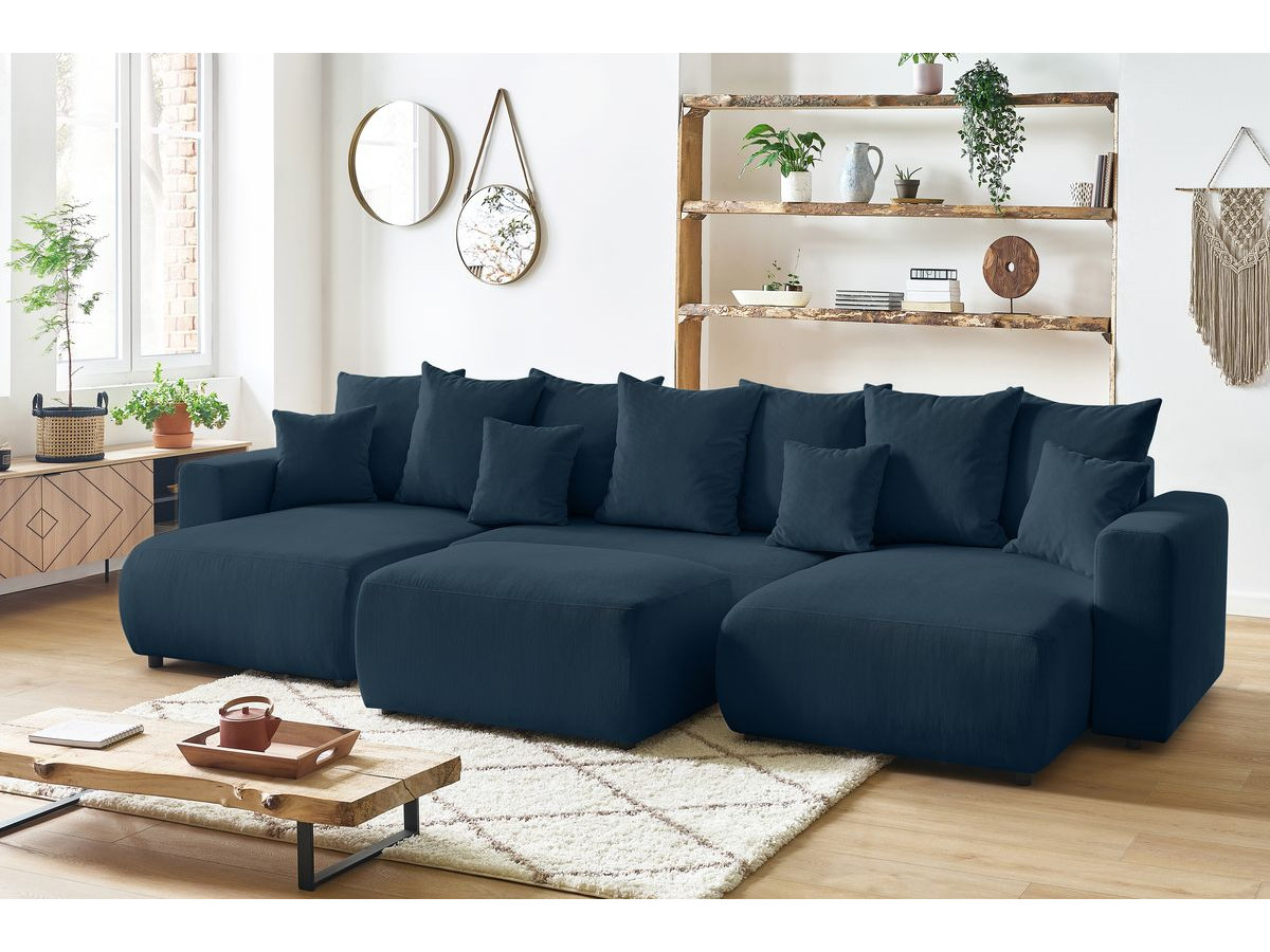Bobochic Envy Wohnlandschaft mit Pouf Cordsamt Dunkelblau
