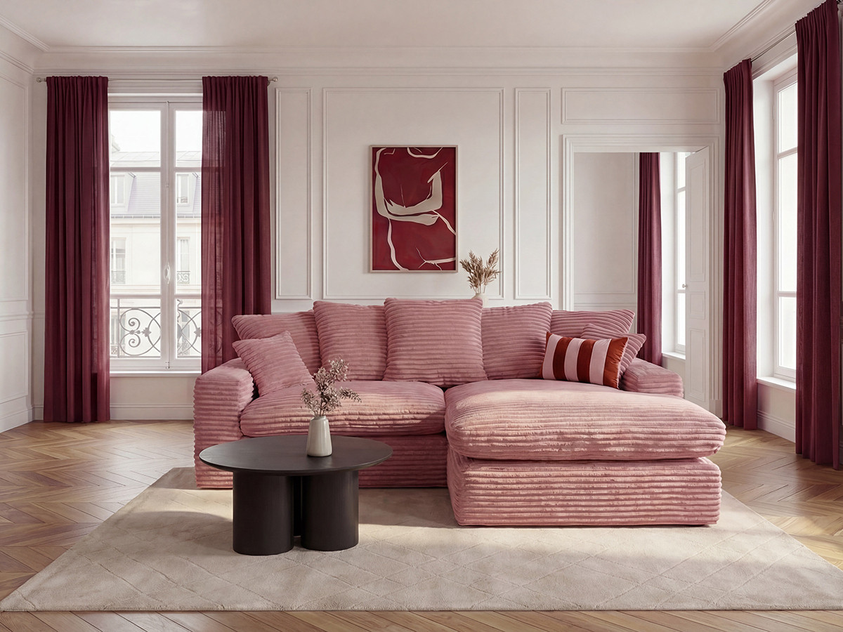Bobochic Nevada Ecksofa Breitcord weich Rosa