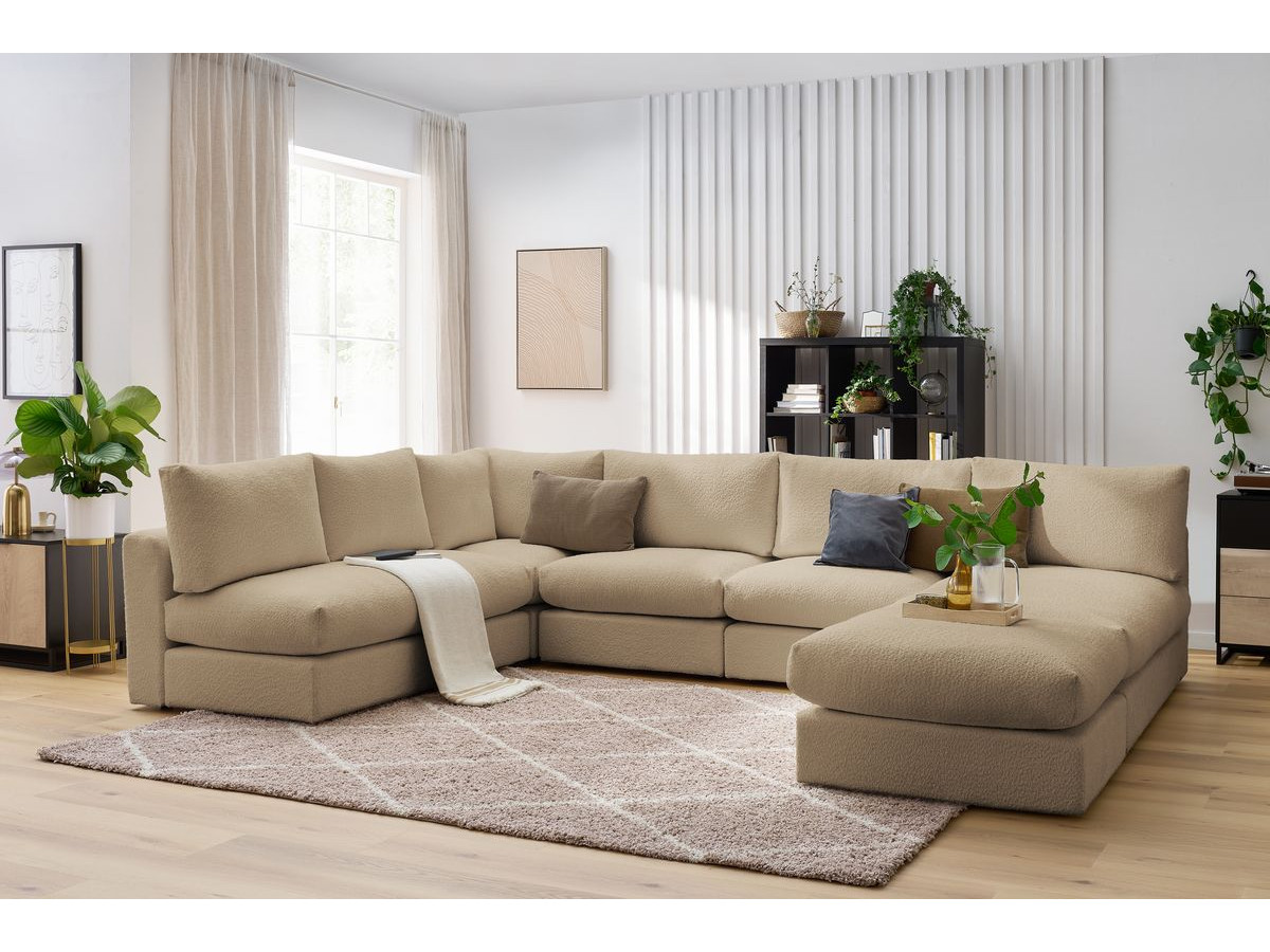 Bobochic Paris Ecksofa mit Pouf 369 × 262 cm Bouclé-Stoff Braun