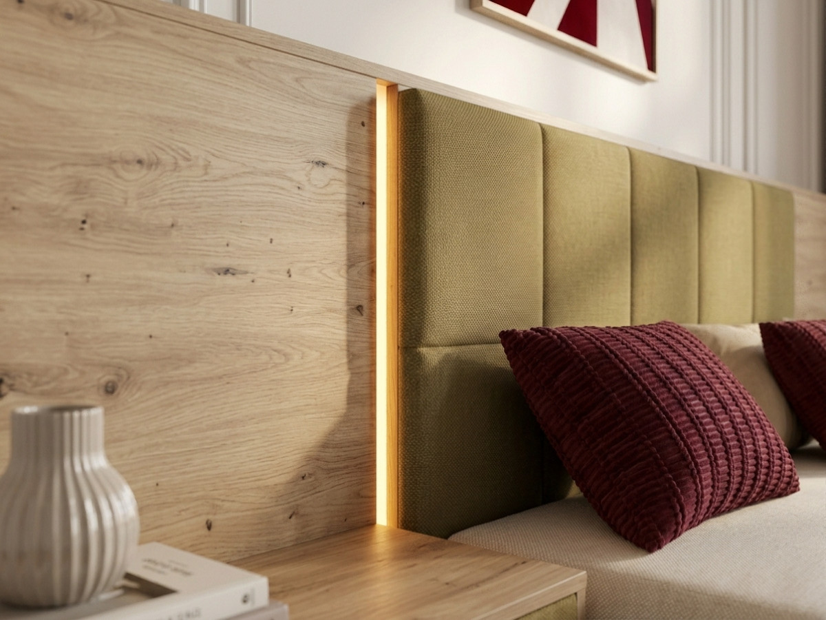 Bobochic Ryokan Polsterbett mit Bettkasten Strukturstoff Grün, Liegefläche 140 × 190 cm