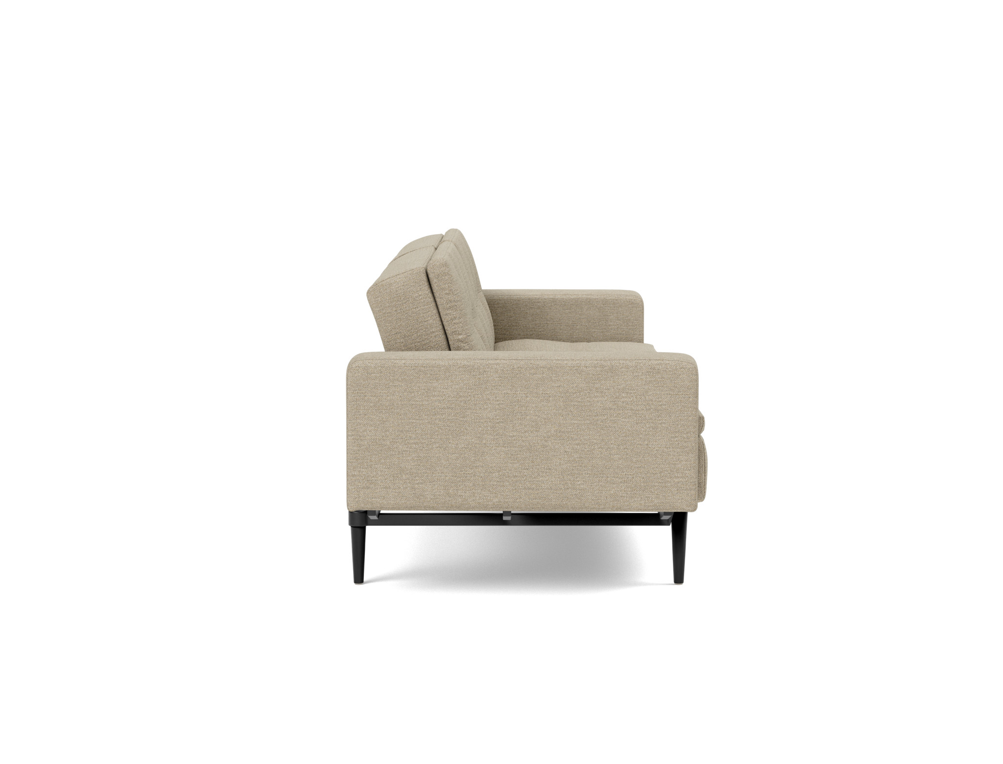 Schlafsofa Dublexo mit Armlehnen Strukturierter Stoff Taura 356-Sand Beine Styletto Eiche schwarz