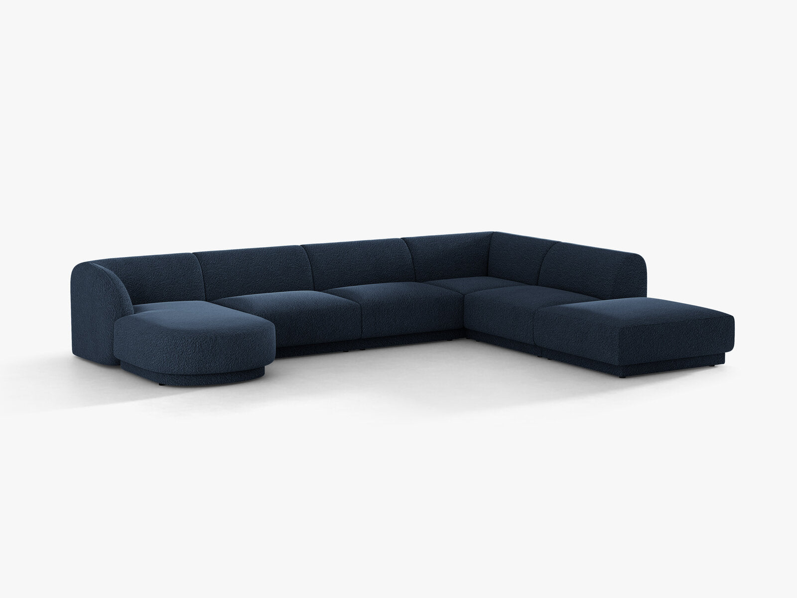 Micadoni Panorama-Ecksofa Miley 6-Sitzer Rechts Boucle Baloo Dunkelblau