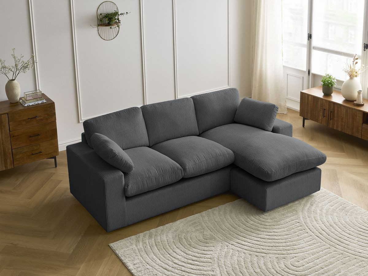 Bobochic Belair Ecksofa 220 × 139 cm Cordsamt Dunkelgrau