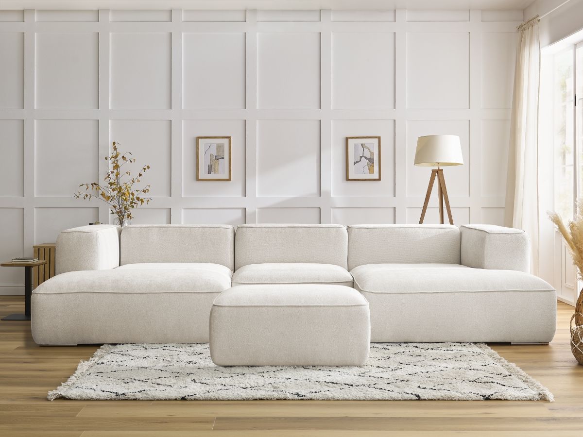 Bobochic Zephyr Wohnlandschaft mit Pouf Strukturstoff Weiß