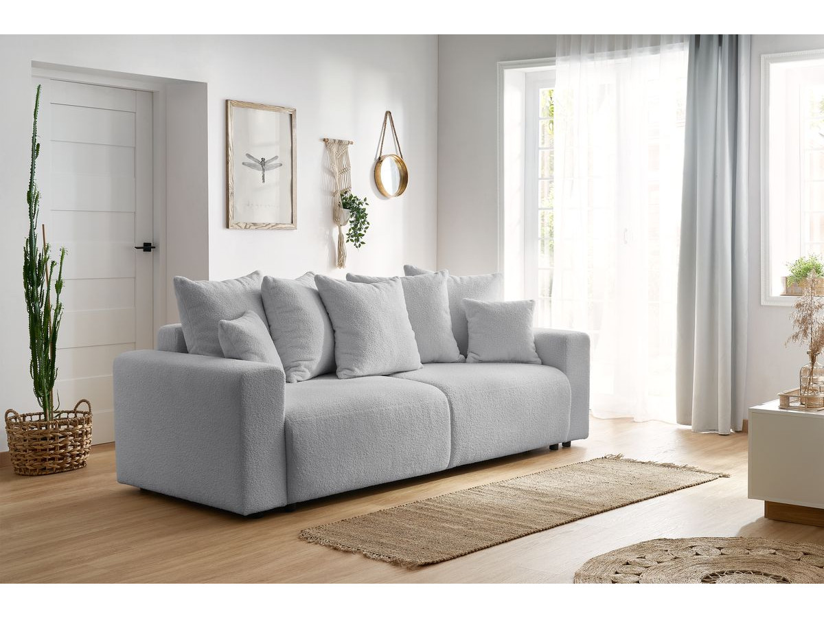 Bobochic Envy Schlafsofa 3-Sitzer mit Bettkasten Bouclé-Stoff Hellgrau