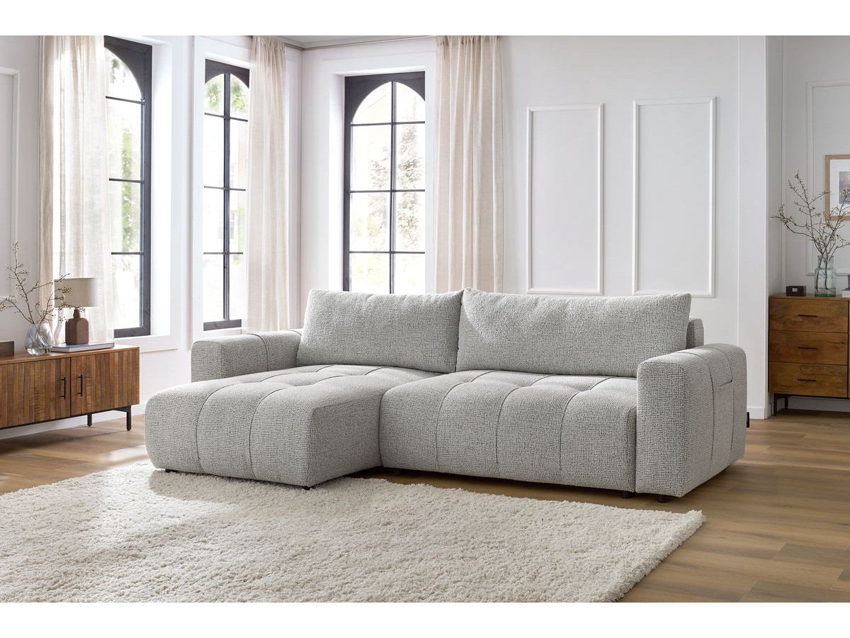 Bobochic Arsene Ecksofa mit Schlaffunktion und Bettkasten 288 × 148 cm Melange-Stoff Hellgrau