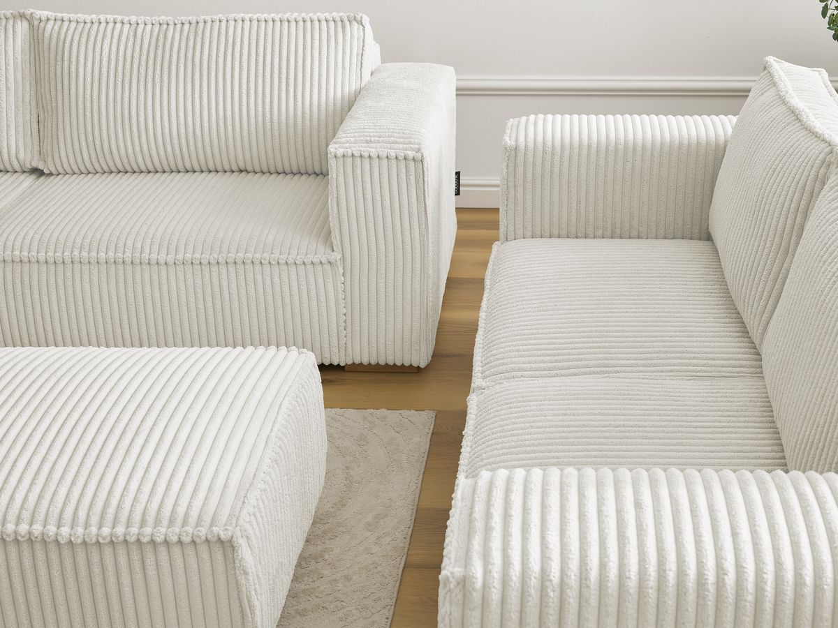 Bobochic Chelsea Sofa 6-Sitzer mit Pouf Breitcord weich Beige