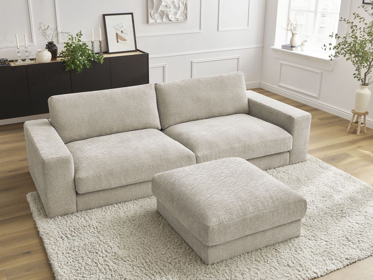 Bobochic Leonard Sofa 4-Sitzer mit Pouf 234 × 109 cm Strukturstoff Beige