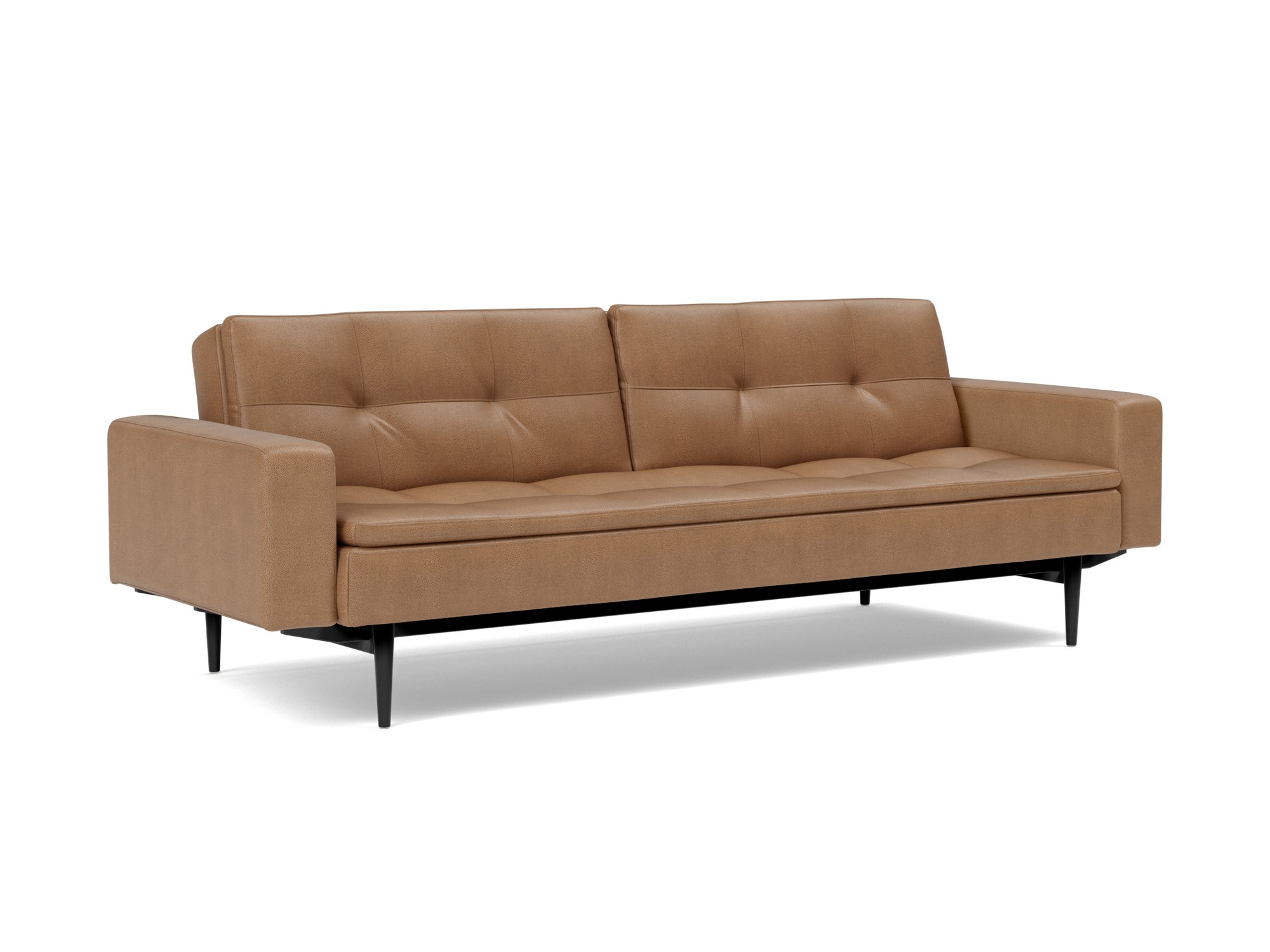 Schlafsofa Dublexo mit Armlehnen Lederoptik Faunal 551-Brown Beine Styletto Eiche schwarz