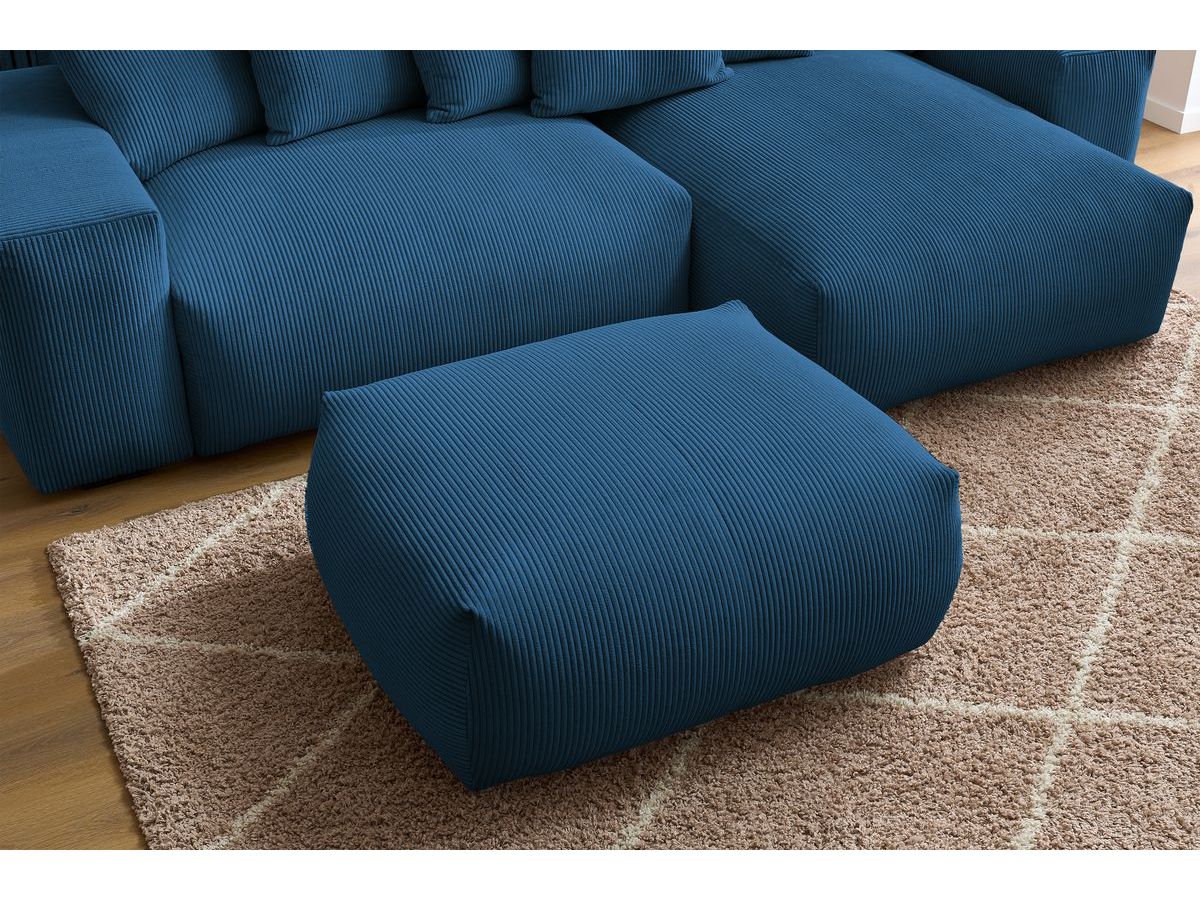Bobochic Voltaire Ecksofa mit Schlaffunktion und Bettkasten und Pouf Cordsamt Dunkelblau