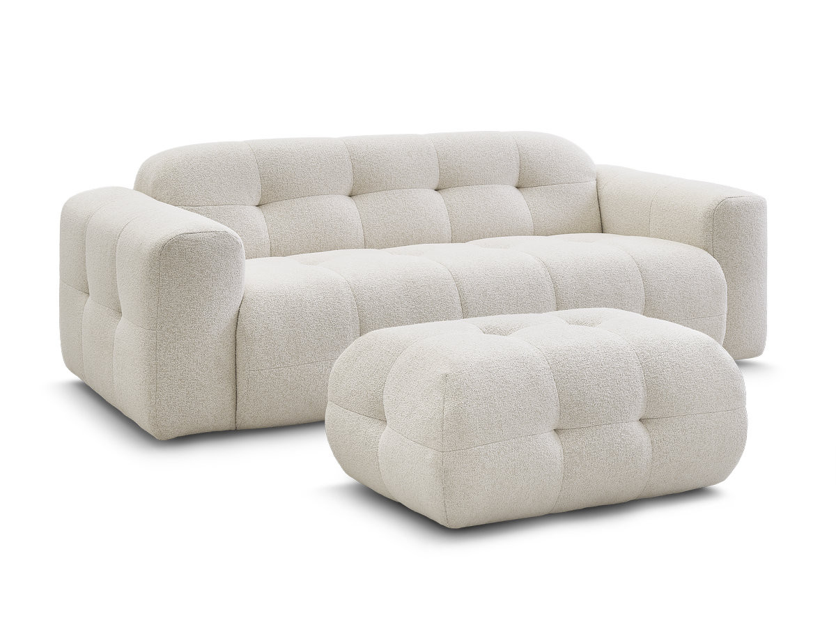 Bobochic Laura Sofa 3-Sitzer mit kleinem Pouf Melange-Stoff Beige