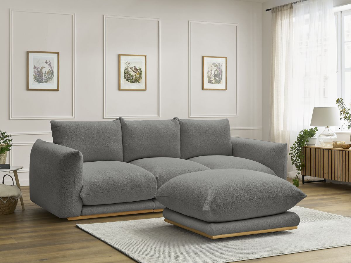 Bobochic Ernest Sofa 3-Sitzer mit Pouf 266 × 106 cm Bouclé-Stoff Dunkelgrau