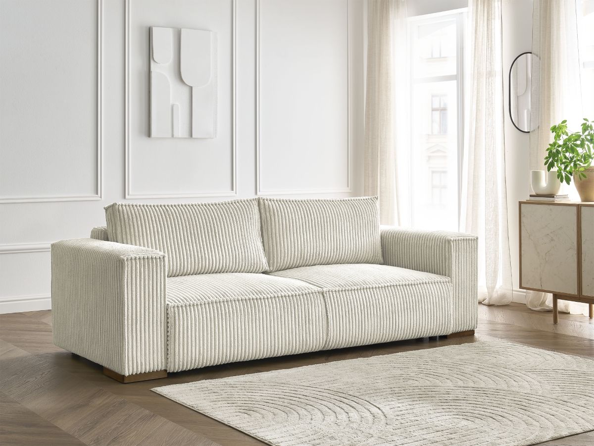 Bobochic Chelsea Schlafsofa 3-Sitzer mit Bettkasten Breitcord weich Beige