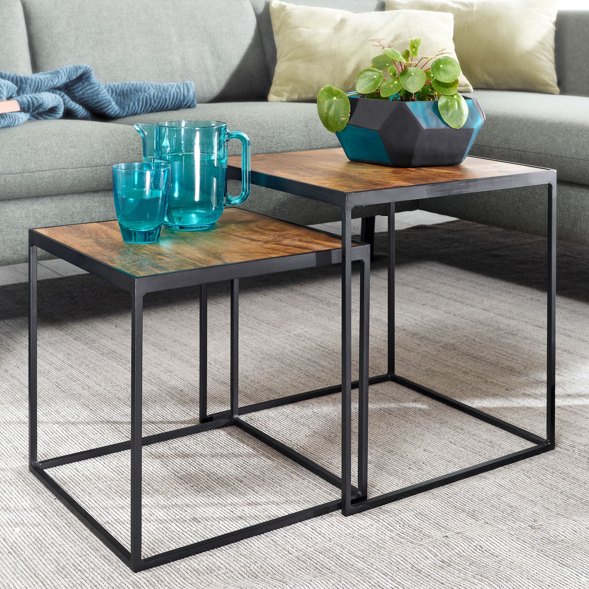 Satztisch 2er-Set Svinafell Mango Massivholz 40 × 40 × 44 cm