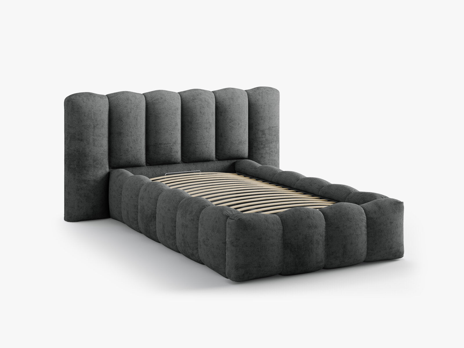 Micadoni Stauraumbett mit Kopfteil Lupine Chenille Perfect Harmony Dunkelgrau 90x200
