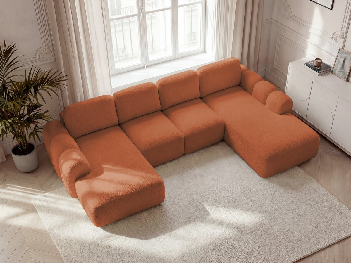 Bobochic Montaigne Wohnlandschaft Bouclé-Stoff Orange Ecke links