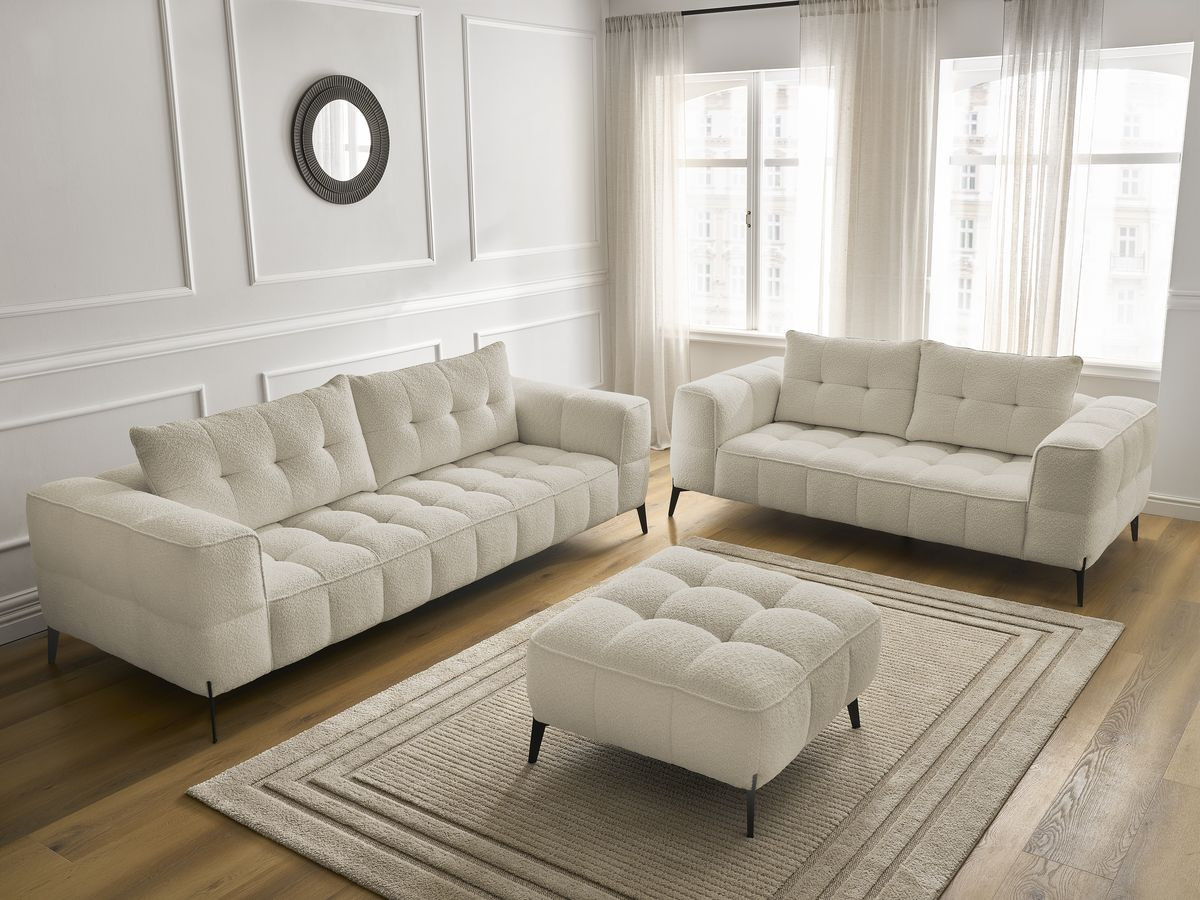 Bobochic Anis Sofa 5-Sitzer mit Pouf Bouclé-Stoff Beige