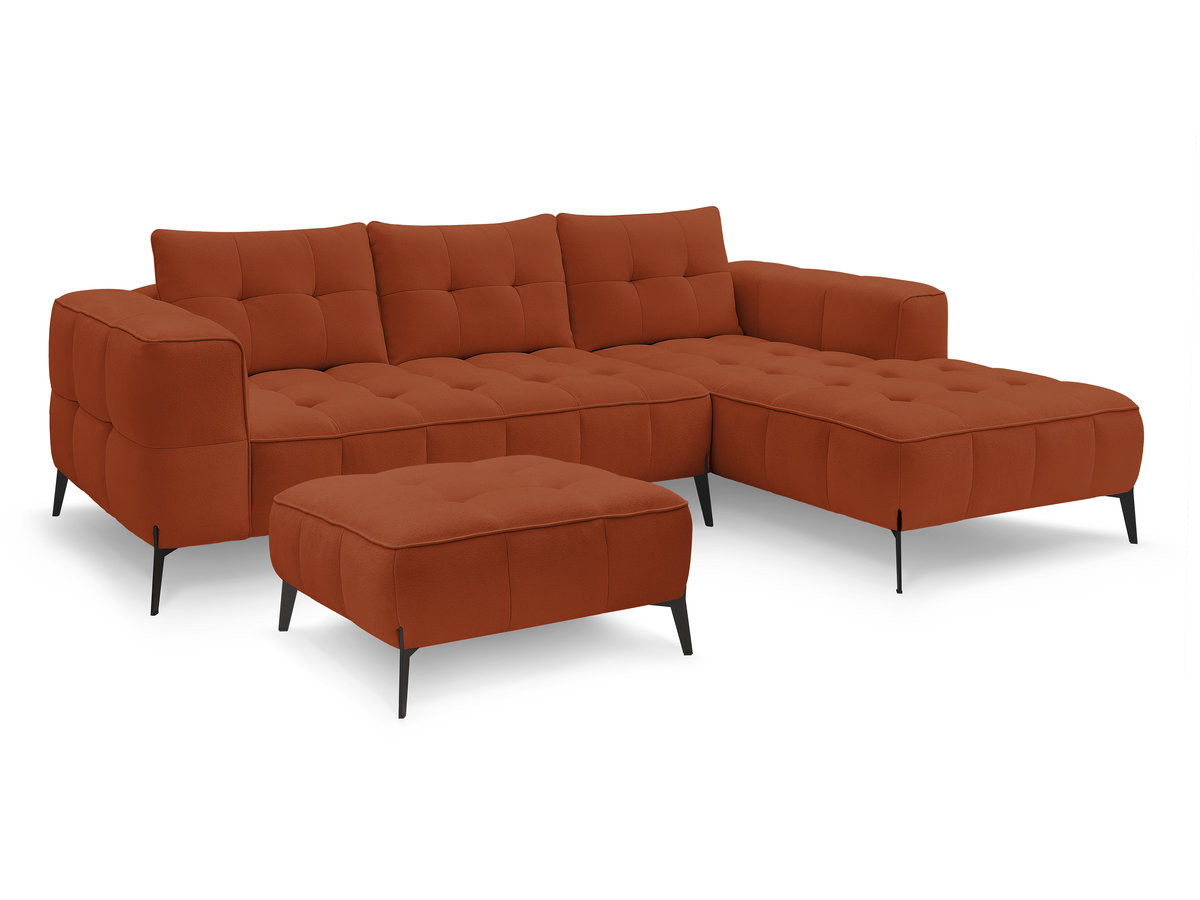 Bobochic Anis Ecksofa mit Pouf Strukturstoff Orange Ecke rechts