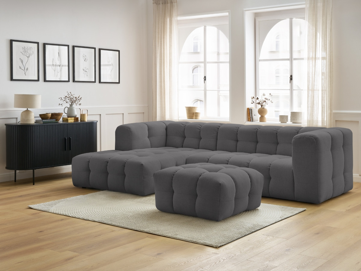 Bobochic Cloud Ecksofa mit Pouf 288 × 184 cm Stoff Dunkelgrau Ecke links
