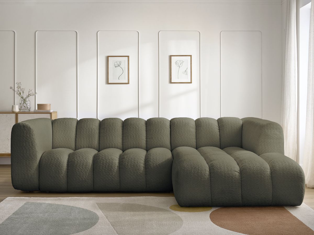 Bobochic Talia Ecksofa Bouclé-Stoff Grün Ecke rechts