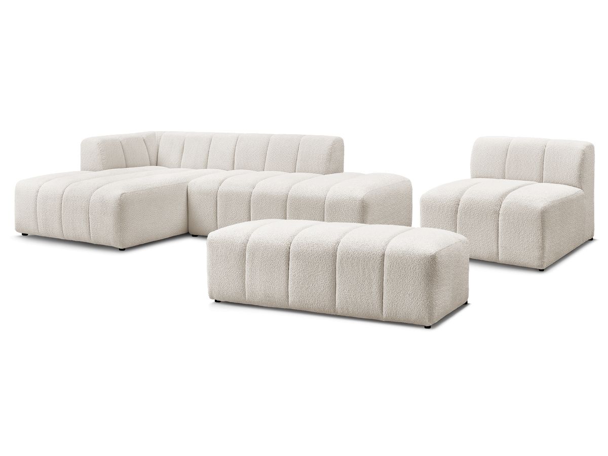 Bobochic Annecy Ecksofa mit Sofamodul und Pouf Bouclé-Stoff Weiß Ecke links