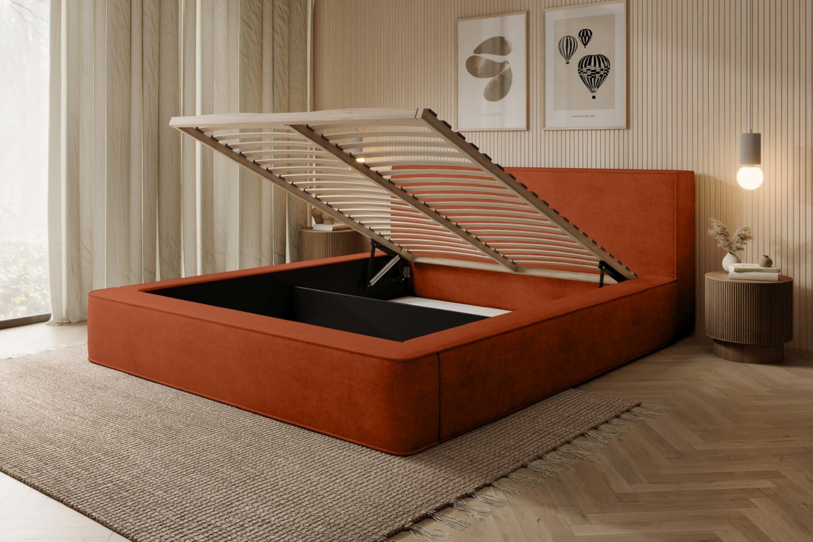 Polsterbett Delano Samtstoff 160x200 mit Holzrahmen Macau Brick