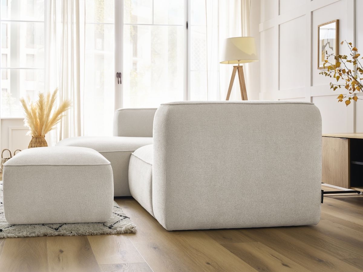 Bobochic Zephyr Ecksofa mit Pouf 260 × 165 cm Strukturstoff Weiß Ecke links