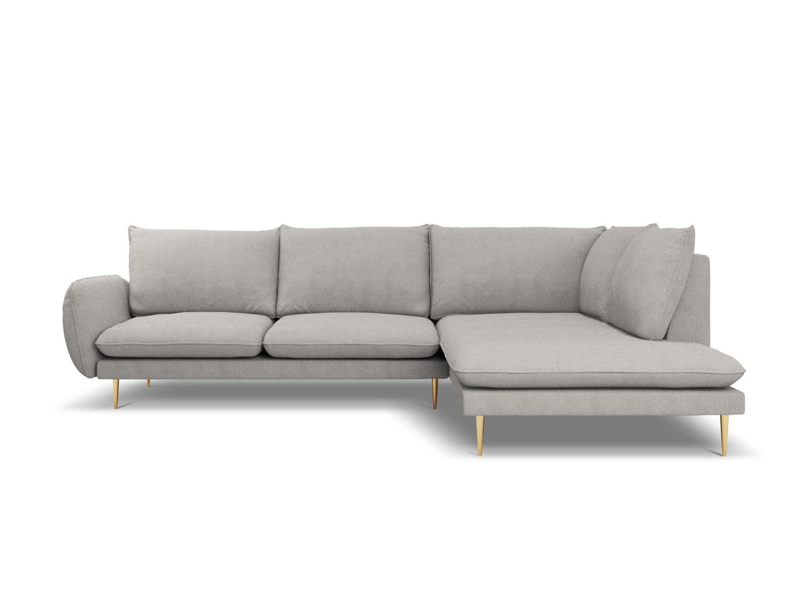 Cosmopolitan Design Ecksofa Vienna 6-Sitzer Strukturierter Stoff Asgard/Positano Hellgrau Rechts Beine Gold
