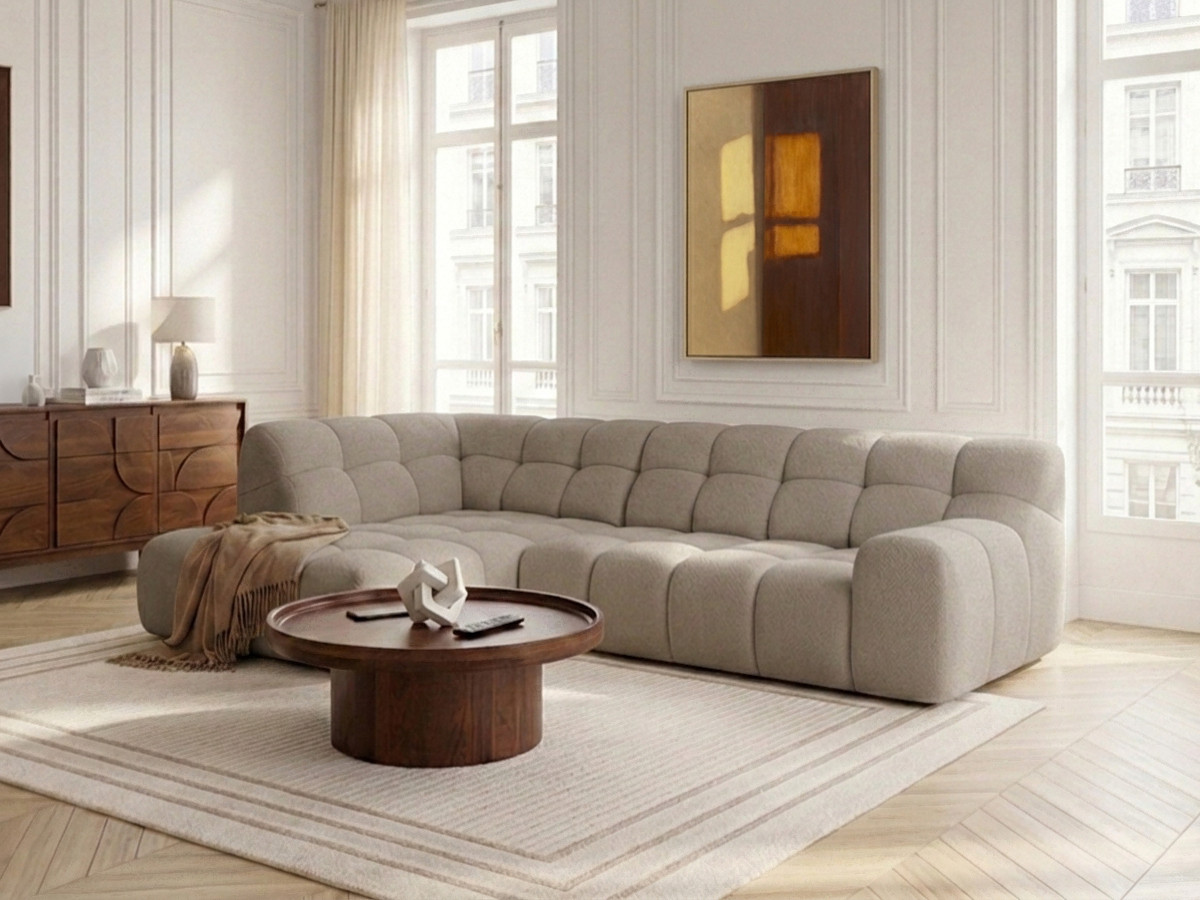 Bobochic Andre Ecksofa mit Schlaffunktion Chenille Beige Ecke links
