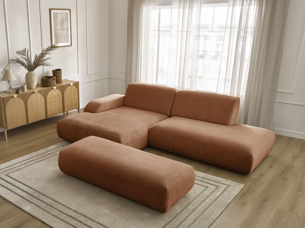 Bobochic Sirius Ecksofa mit Pouf 300 × 170 cm Strukturstoff Orange Ecke links