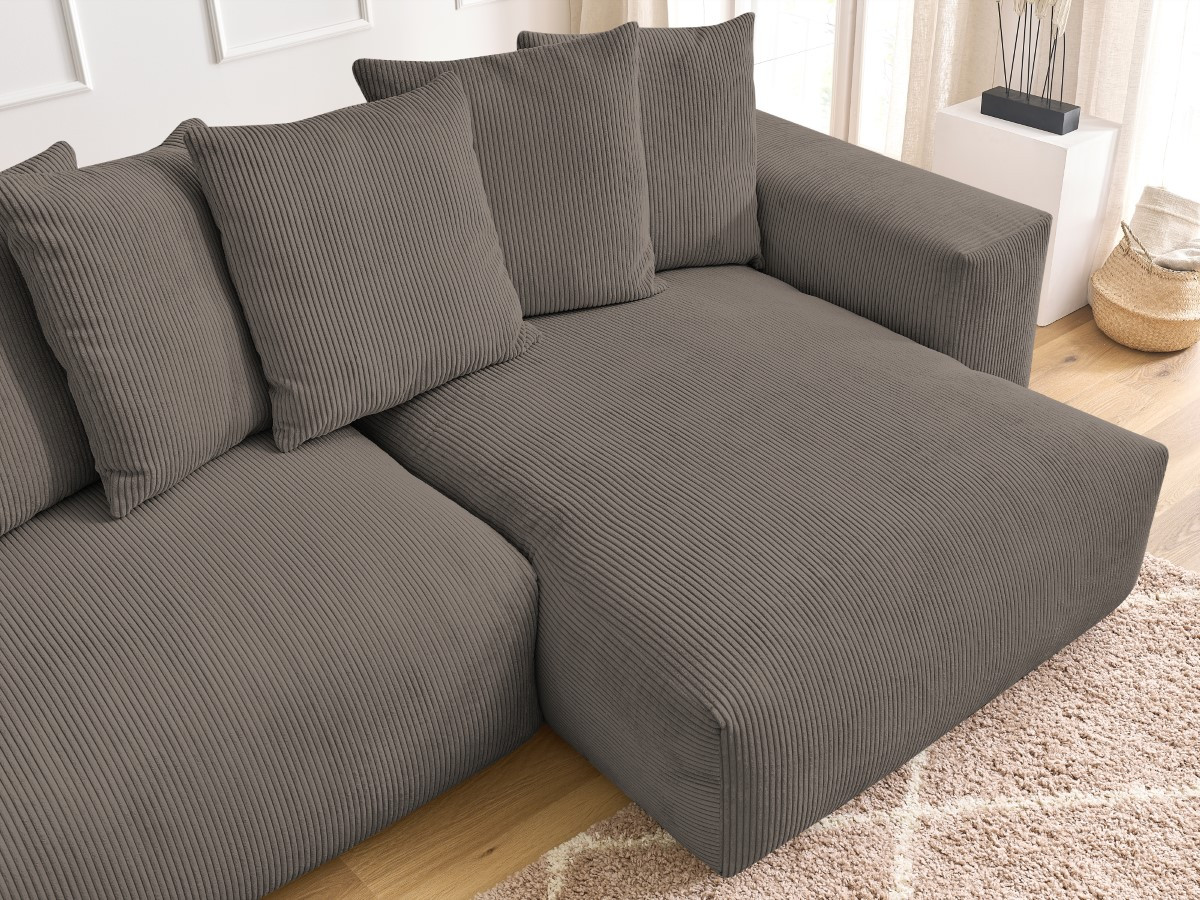 Bobochic Voltaire Ecksofa mit Schlaffunktion und Bettkasten Cordsamt Taupe
