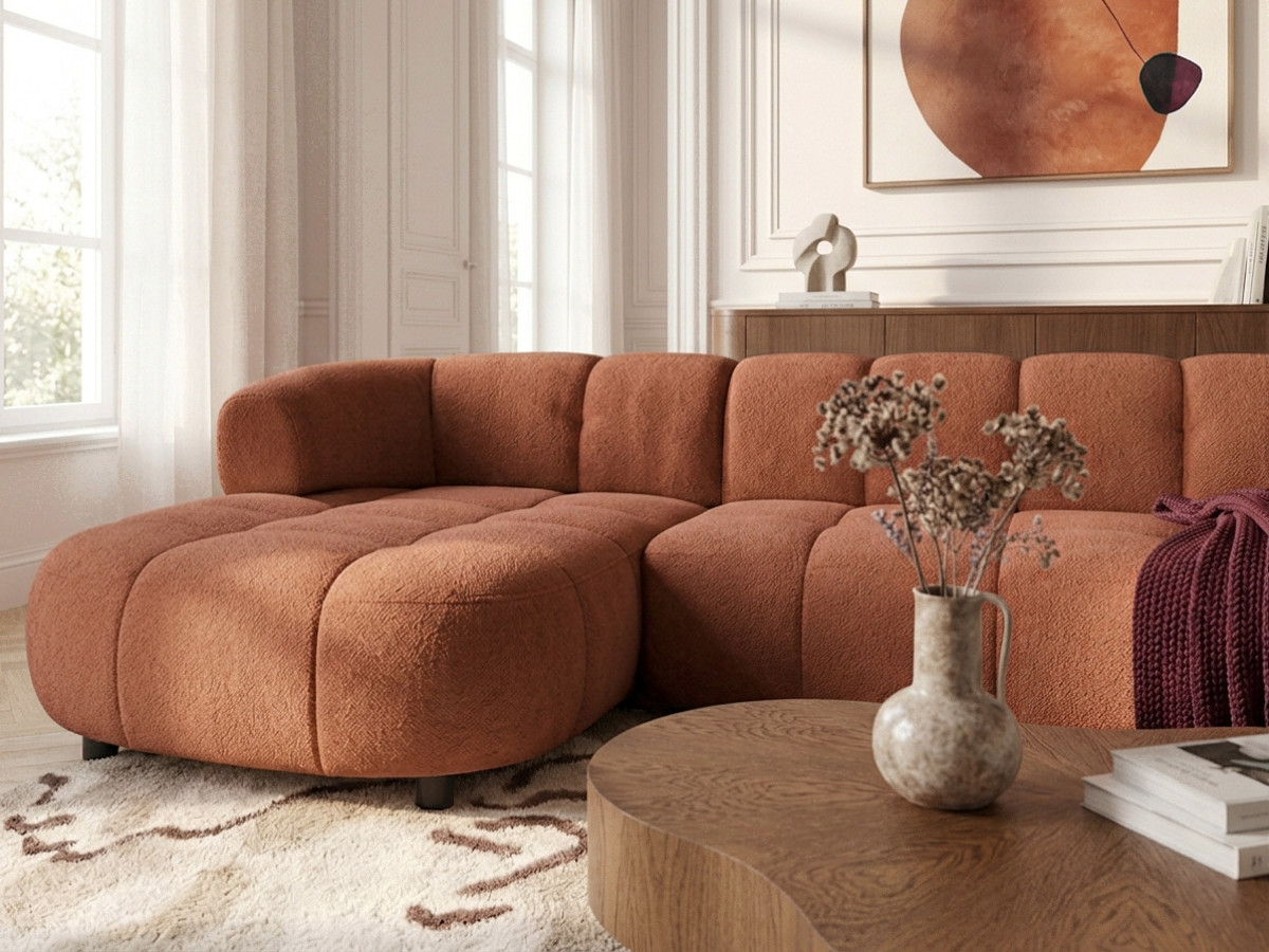 Bobochic Lovely Ecksofa mit Schlaffunktion Stoff Orange Ecke links