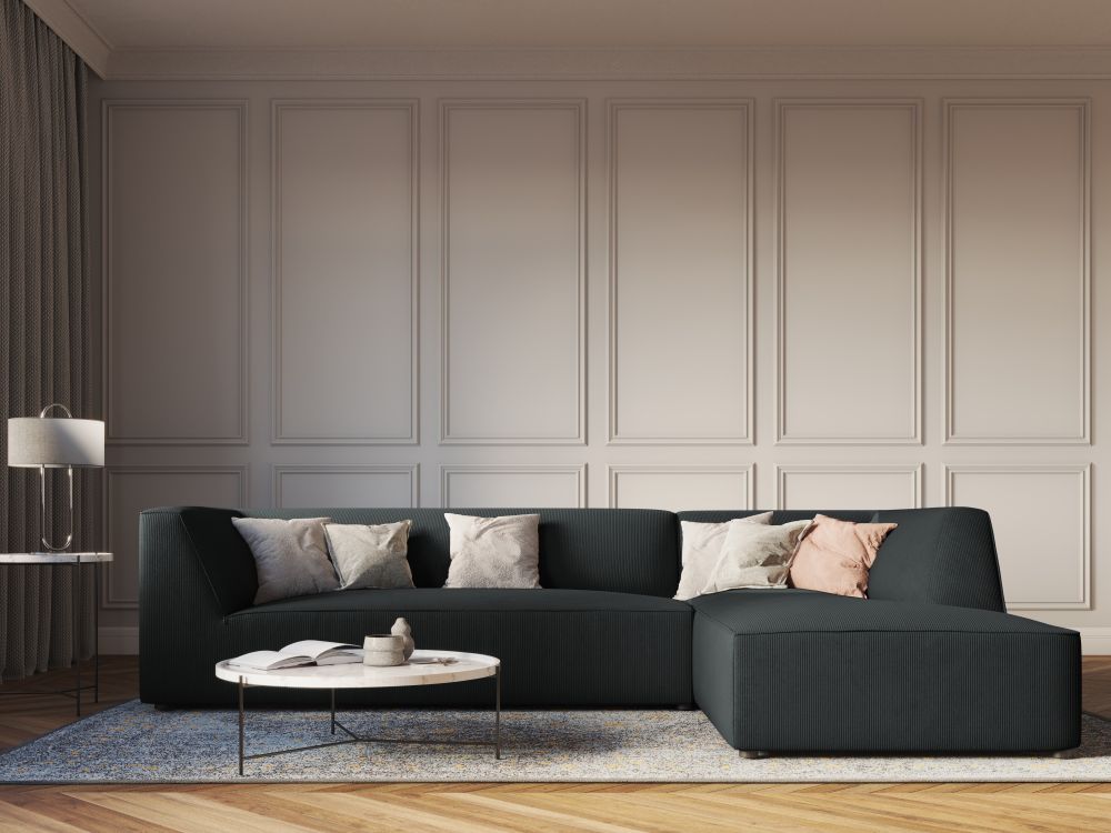 Cosmopolitan Design Ecksofa Siena 4-Sitzer Kord Scala Schwarz Rechts