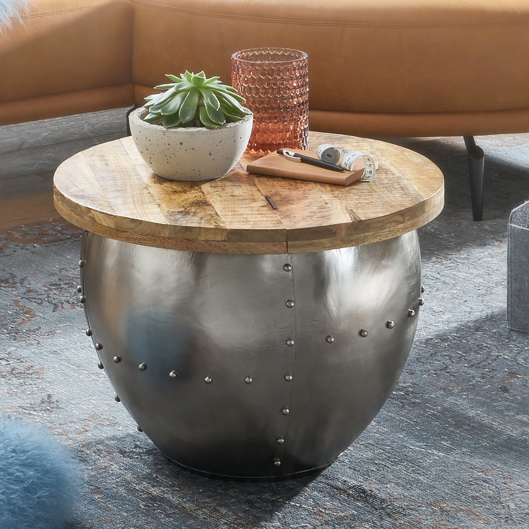 Couchtisch Rituvik Mango Massivholz Silber Ø 60 cm