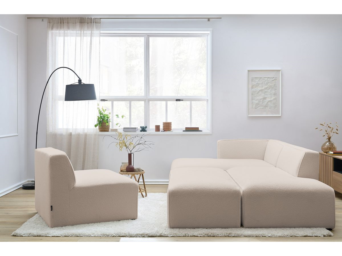 Bobochic Megeve Ecksofa mit Pouf Bouclé-Stoff Beige Ecke links