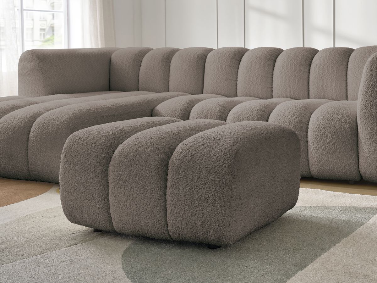 Bobochic Talia Ecksofa mit Pouf Bouclé-Stoff Braun Ecke links