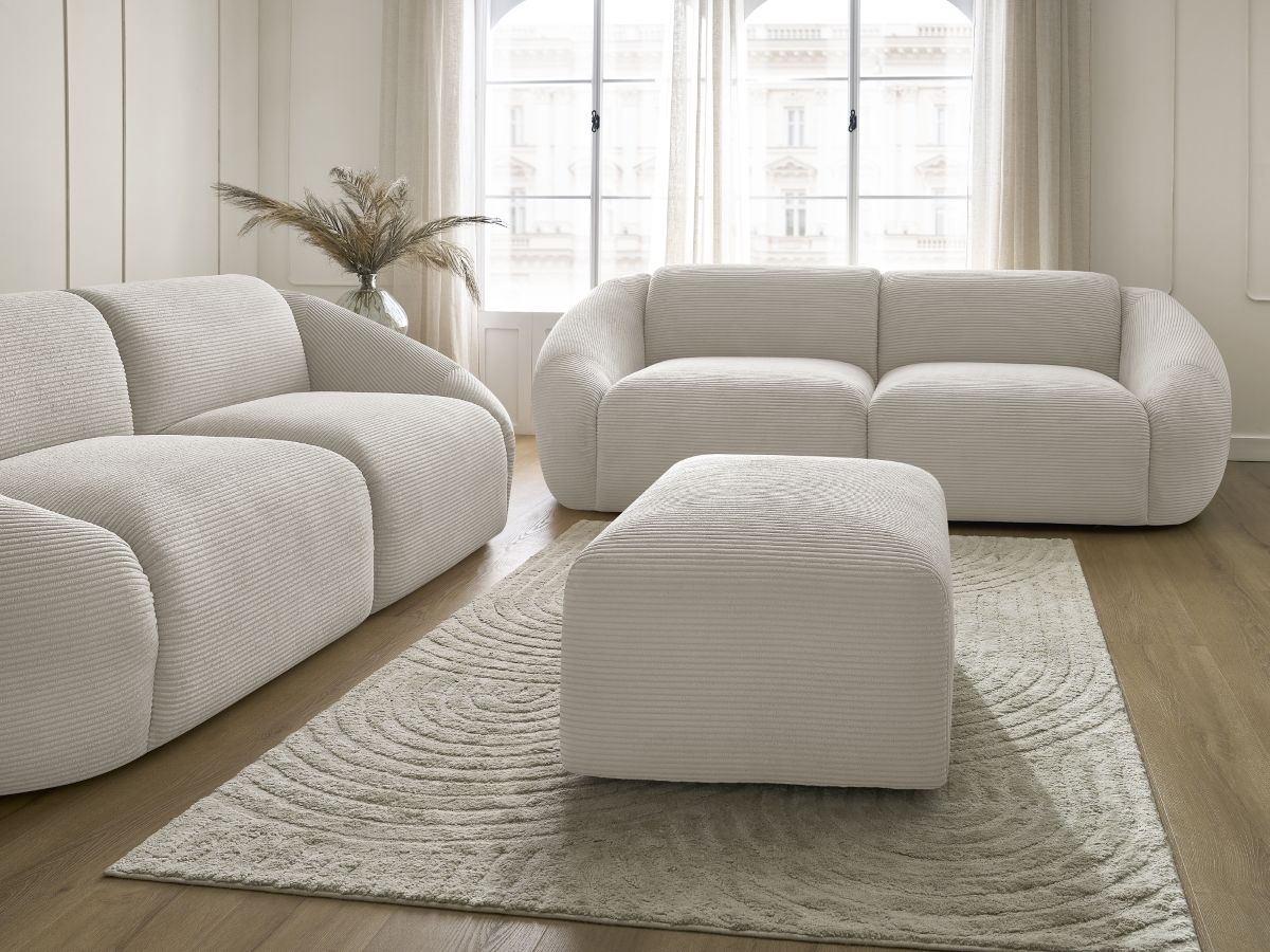 Bobochic Tina Sofa 6-Sitzer mit Pouf Cordsamt Beige