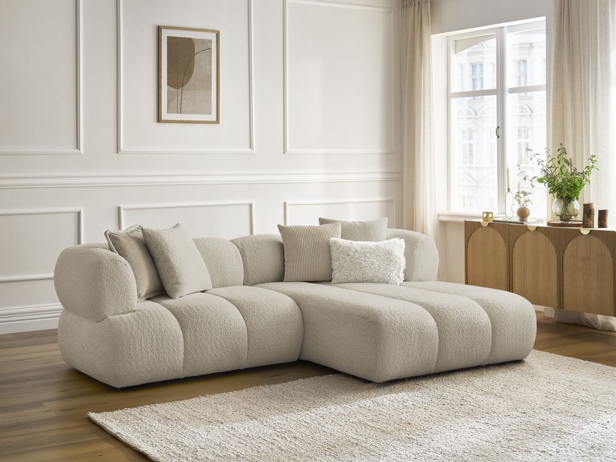 Bobochic Pamira Ecksofa Bouclé-Stoff Beige Ecke rechts