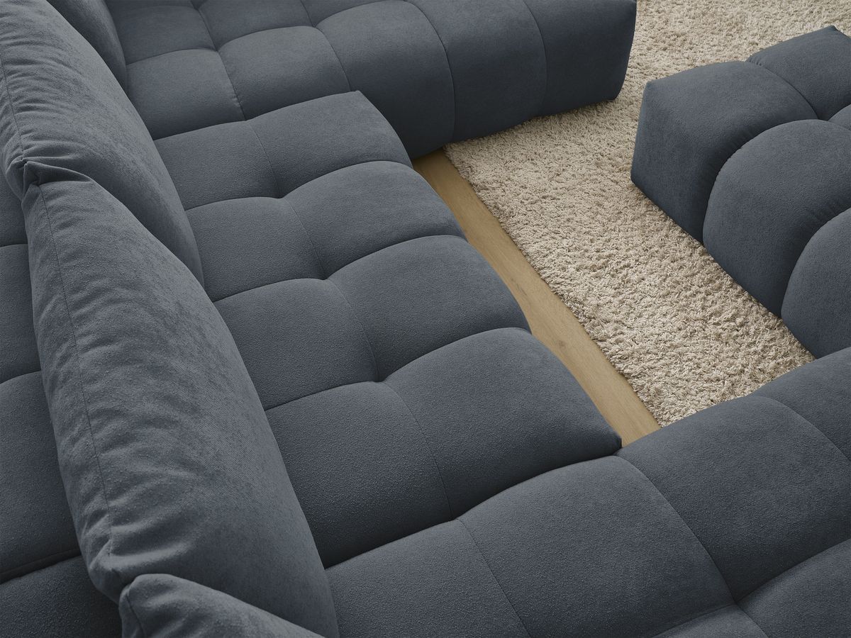 Bobochic Everest Wohnlandschaft mit Pouf, 6 Kissen Strukturstoff Dunkelblau Ecke links