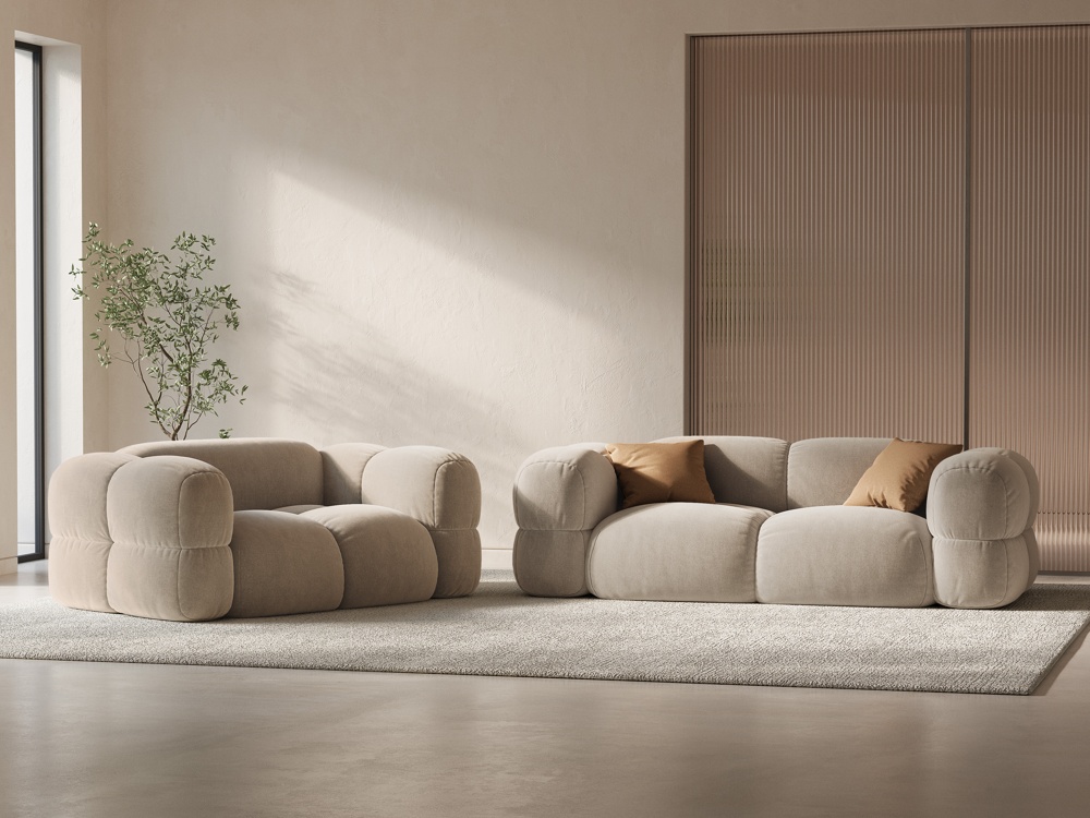 Cosmopolitan Design Sofa Loretto 2-Sitzer Samt Vogue Helles Beige