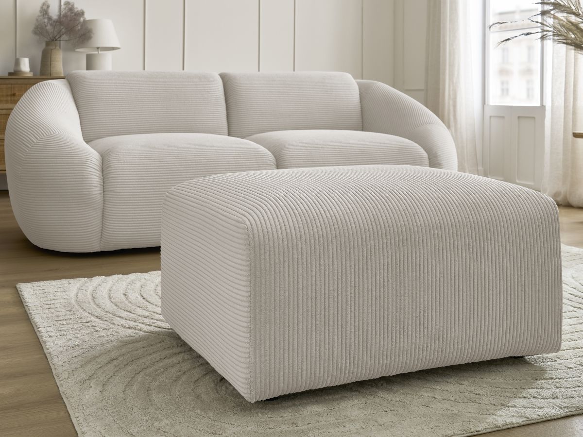 Bobochic Tina Sofa 3-Sitzer mit Pouf Cordsamt Beige