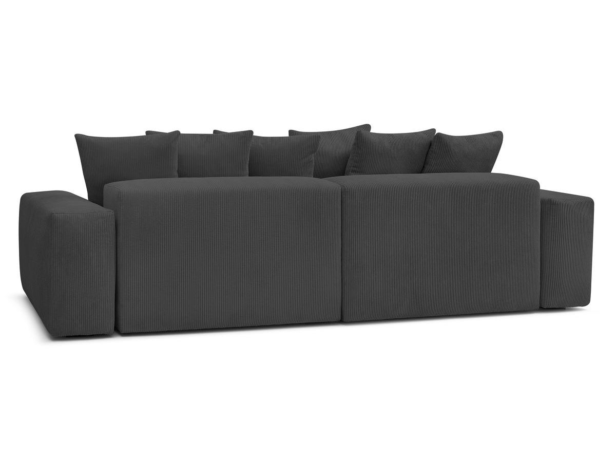 Bobochic Voltaire Ecksofa mit Schlaffunktion und Bettkasten und Pouf Cordsamt Dunkelgrau